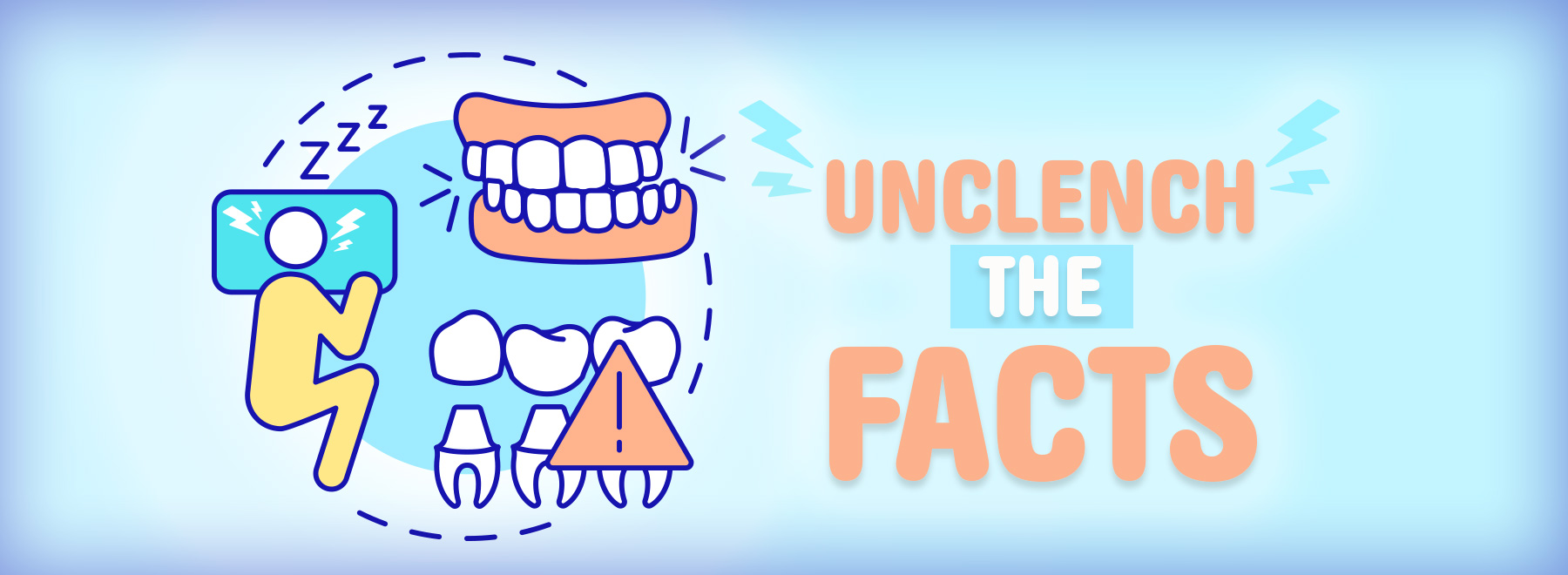 Engaging illustration showing teeth grinding, accompanied by the phrase "Unleash the Facts" in a fun and dynamic style.